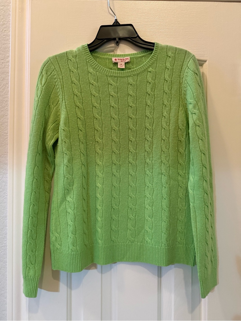 Brooks Brothers Lime Green Cable-Knit Crewneck Sweater